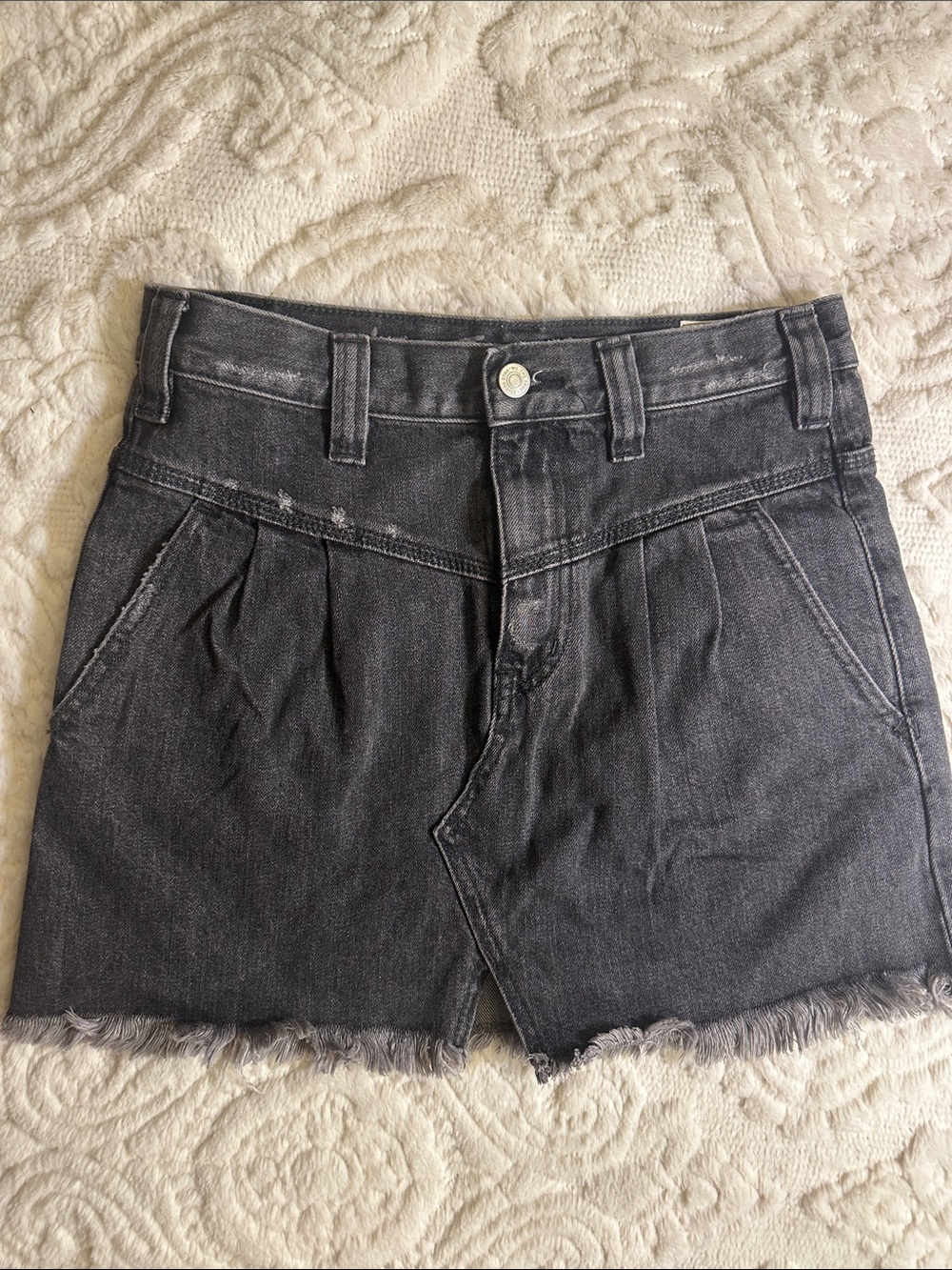 We The Free Washed Black Denim Pleated Skirt